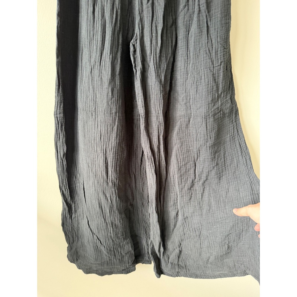 Aerie Black 100% Cotton Wide Leg Pants High Waisted Flowy Beach Lounge Large - Picture 7 of 8